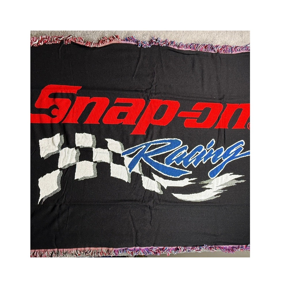 Snap-On Racing Throw Blanket Unisex 53x42 Black New Woven Tapestry Fringed Logo